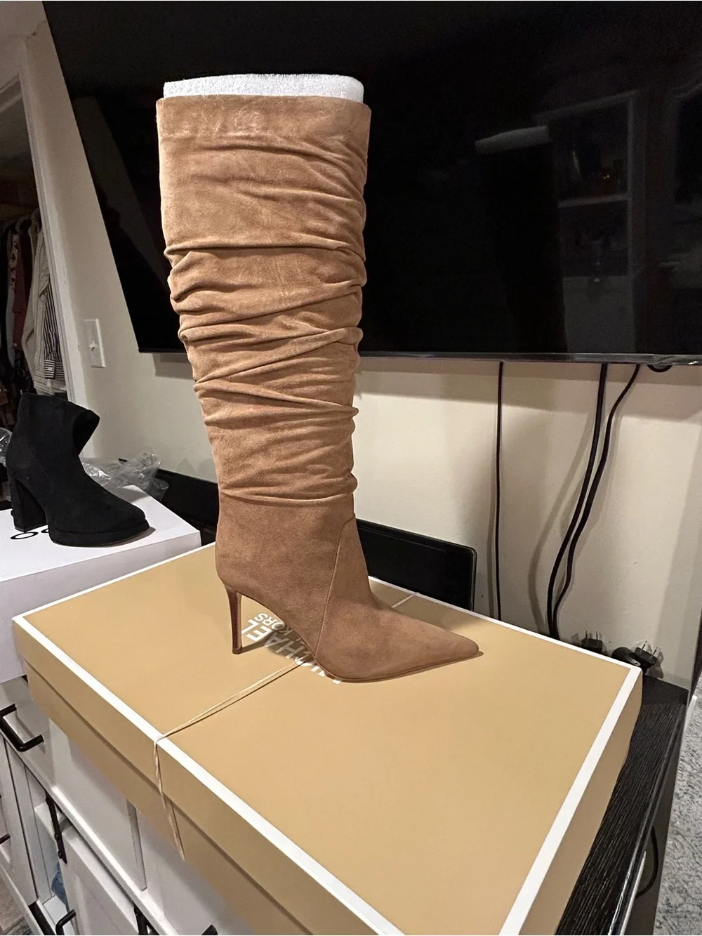 Michael Kors Camel Slouch High-Heel Knee Boot - Picture 1 of 2
